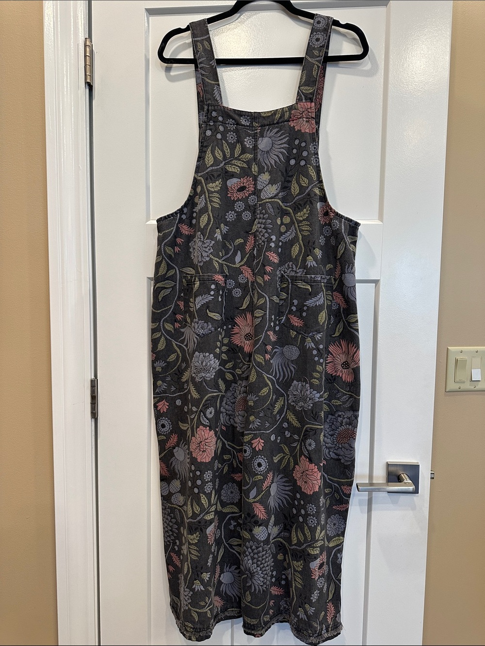 Easel Charcoal Floral Relaxed-Fit Overalls, Size S - Picture 3 of 4